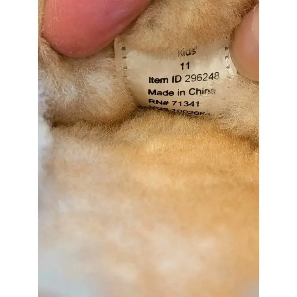 L.L. Bean 296248 Wicked Slipper Brown Suede Slippers Moc Toe Shearling Kids 11